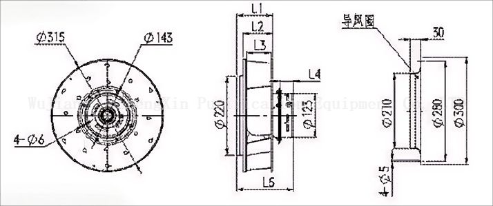 Outline and installation dimension drawing DSX-315 Internal Rotor Fan 轮廓和安装尺寸图DSX-315内部转子风机